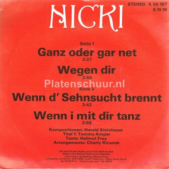 Nicki - Ganz oder gar net / Wegen dir / Wenn d&#039;Sehnsucht brennt / Wenn i mit dir tanz  (E.P.)