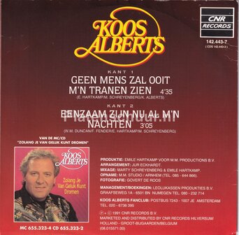 Koos Alberts - Geen mens zal ooit m&#039;n tranen zien / Eenzaam zijn nu al m&#039;n nachten
