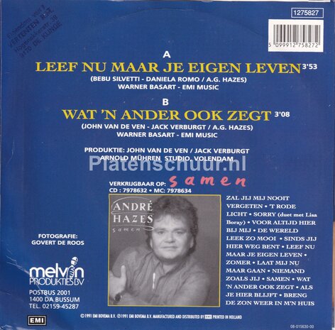 Andre Hazes - Leef nu maar je eigen leven / Wat 'n ander ook zegt