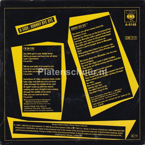 Bruce Springsteen - I'm On Fire / Johnny Bye Bye